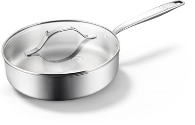 BE Living RVS Hapjespan Met Deksel - Ø 24 cm - Keramisch - Inductie Pan - PFAS Vrij Anti Aanbak - Bakpan - Essential Series