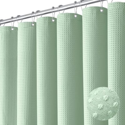 KZQ Douchegordijn Anti Schimmel Waterdicht, Mint Groen Wafelstructuur Gordijn met Verzwaarde Zoom 256GSM Hotel Luxe, Inclusief 12 Kunststof Haken 180x200 cm