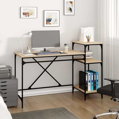 vidaXL - Bureau - schappen - 135x50x90 - bewerkt - hout - en - ijzer - sonoma - eiken