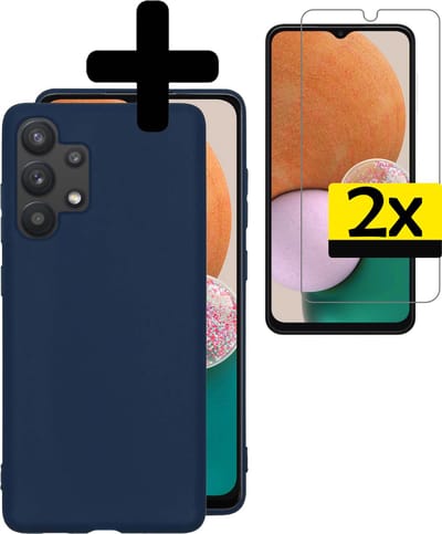 Hoesje - Met 2x Screenprotector - Geschikt voor Samsung Galaxy A13 4G - Sterk & Shockproof - Back Cover - Siliconen Case - Telefoon Hoes - Telefoonhoesjes - Donkerblauw