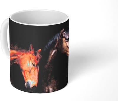 Mok - Koffiemok - Paarden - Dieren - Portret - Bruin - Mokken - 350 ML - Beker - Koffiemokken - Theemok
