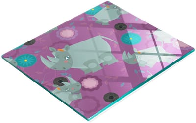 Decoratieve keukensnijplank van gehard glas met neushoornmotief, 60x52 cm
