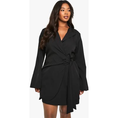 boohoo Dames Plus Blazerjurk met gebonden taille op maat | Zwart | Maat: 44