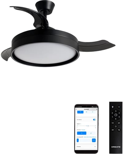 CREATE - Stille plafondventilator 40 W Ø107 cm met intrekbare bladen en LED-licht - M - Met licht - WIFI - WIND CLEAR EDGE