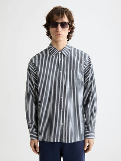 Scotch & Soda Striped Relaxed-fit Poplin Shirt Sky Captain Stripes Size: XXL | Casual Shirts Outlet | Heren | Blauw