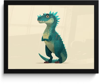 Poster in lijst - Fotolijst 40x30 cm - Posters - Dinosaurus - Turquoise - Stekels - Posterlijst zwart - Decoratie - Wanddecoratie woonkamer - Muurdecoratie slaapkamer