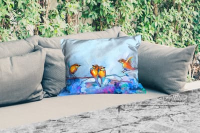 Buitenkussens - Tuin - Schilderij - Olieverf - Vogel - Tak - 50x30 cm