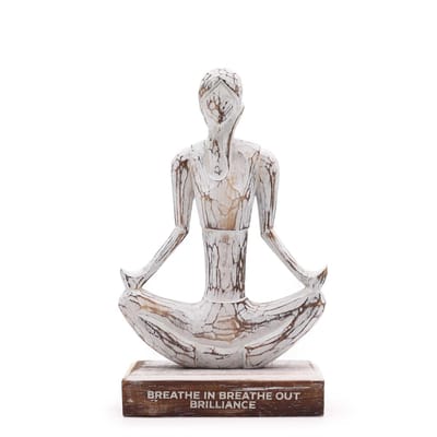 Yoga Beeldje Vrouw Hout - Wit/Whitewash - Gemakkelijke Houding - Handgemaakt In Bali - Spirituele Beelden - 15,8x7,8x25,5
