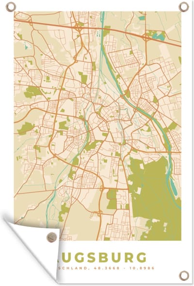 Muurdecoratie Plattegrond - Augsburg - Kaart - Vintage - Stadskaart - 120x180 cm - Tuinposter - Tuindoek