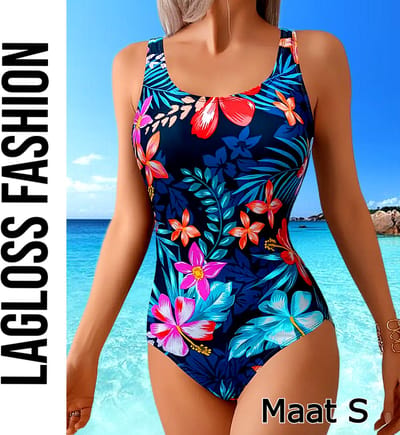 LaGloss® Rugloos Badpak Tropisch Bloemenprint – Rugloos Damesbadpak met Verstelbare Taille – Maat S
