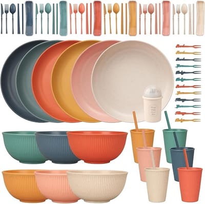 66-delig plastic servies voor 6 personen - kleurrijk en onbreekbaar