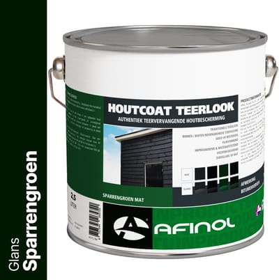 Afinol Houtcoat Teerlook Glans Sparrengroen 2,5 liter - Bescherming tegen weersinvloeden - UV bestendig - Niet kleverig - Dekkende Hout Beits - In Mat of Glans - In Zwart, Antraciet en Groen