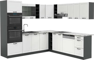 Vicco Hoekkeuken R-Line, Wit Landhuis/Antraciet, 247 x 237 cm, WB Marmer