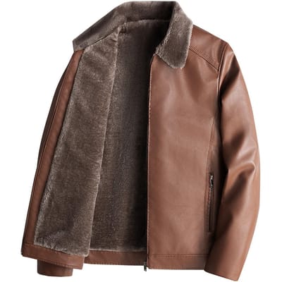 Fleece Verdikt Leren Jas Heren PU Leren Jas van Middelbare en Oudere Leeftijd Herfst en Winter Koreaanse Stijl Doorschijnende Kraag Zakelijke Jas 4XL