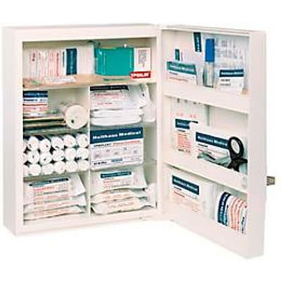 Eerste hulp kast FAMULUS, afsluitbaar, voor vulsets DIN 13157 &13169, 7 binnenvakken, B 350 x D 150 x H 450 mm, wit