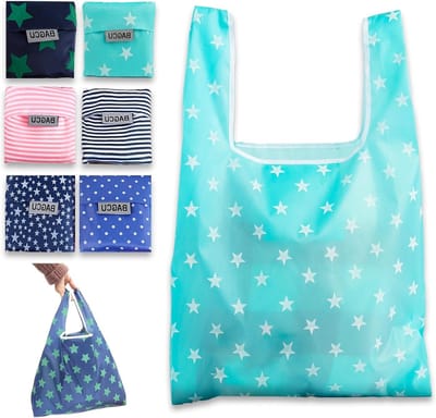 Set van 6 Opvouwbare Herbruikbare Winkeltassen, Lichtgewicht Polyester, Compact en Milieuvriendelijk voor Boodschappen, Reizen en Picknicks (48x32x5cm)