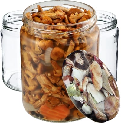 KADAX Wekpotten 540 ml, inmaakpot voor inmaakpotten, inmaakpotten voor schroefdeksel, jampot, voorraadpot, conservenglas, ronde glazen (paddenstoel/8 stuks), 8.6x8.6x11.6, K7497-K7608