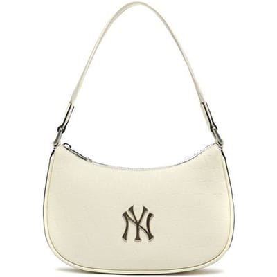 MLB Monogram Serie NY Yankees Retro Bloemendruk Letter Metalen Logo Kunstleer Tas Unisex Schoudertas Crème-Wit 3ABQS022N-50CRS Cream White white