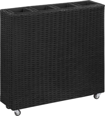 Medina Plantenbak verhoogd met 4 potten 80x22x79 cm poly rattan zwart