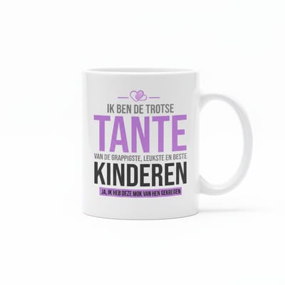 Grappige Tante Tekst Mok 330 ml – “Ik Ben De Trotse Tante Van De Grappigste, Leukste En Beste Kinderen” Koffie- & Theemok Cadeau