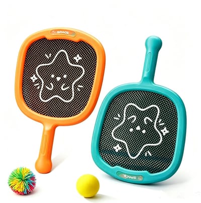Tennisset voor kinderen – inclusief ballen – oranje + blauw – geschikt dla kinderen vanaf 2 jaar – 2 ballen
