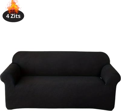 Livano Bankhoes - Bankbeschermer - Stretch - Sofa Cover - Effen - Zwart - 4 Zits