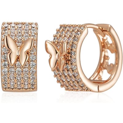 Kienl Boucle d'oreille pendante papillon en zircon naturel entièrement brillant pour femmes Mode Couleur or rose Cristal Bijoux quotidiens Vintage beige