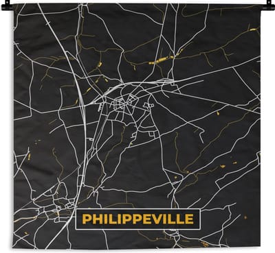 Wandkleed - Wanddoek - Goud - Philippeville - Plattegrond - Kaart - Stadskaart - 180x180 cm - Wandtapijt