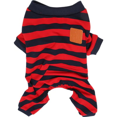 Pyjama pour Chien Rayé 4 Pattes Léger Doux Confortable Tendance Vêtements pour Chien Rayés Rouges Bleus S red