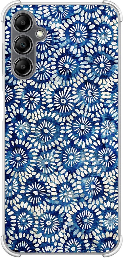 Hoesje (shockproof) geschikt voor Samsung Galaxy A14 5G - Azure daisies - Extra sterke case - TPU/polycarbonaat - Bloemen - Blauw, Transparant