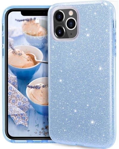 LuxeBass hoesje geschikt voor iPhone 12 Pro - Glitter Siliconen - Blauw - telefoonhoes - gsm hoes - telefoonhoesje