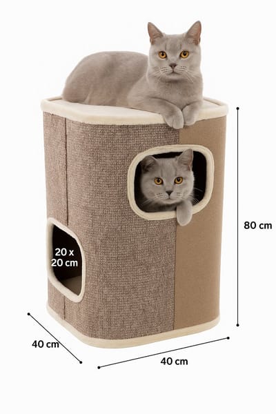 Krabton voor katten – Krabton George Beige & Naturel & Lichtbruin M – 40x40x80 cm – luxe krabmeubel met 2 verdiepingen – Flamingo
