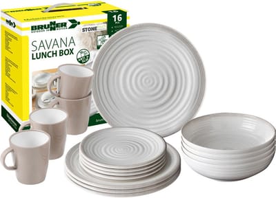 Brunner - Camping Serviesset - Savana - Lunch Box - 16 delig - Melamine - Vaatwasserbestendig - BPA-vrij