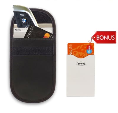 Qwality® Faraday Kooi Hoesje (1x) + 1x RFID kaarthouder - Autosleutel RFID Antidiefstal - Keyless Entry Hoesje - Beschermhoes Autosleutel