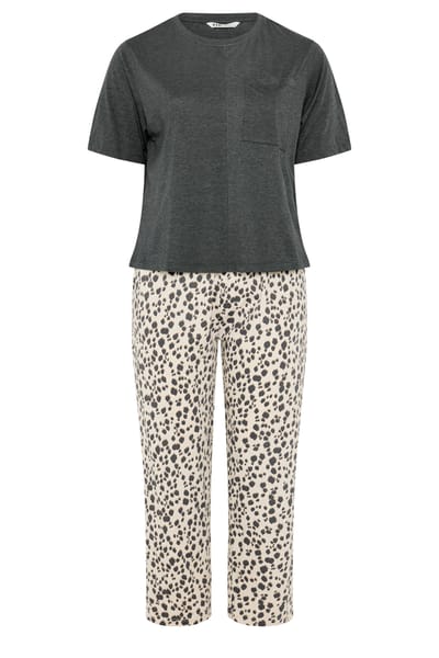 Yours Curve Pyjama Met Luipaardmotief En Wijde Pijpen In Antracietgrijs Size 40-42