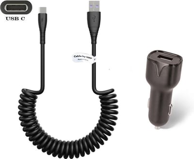OneOne auto oplader + 0,4m standaard USB C spiraalkabel. 2.1A lader. Autolader adapter past op Samsung Galaxy M06, M42, M20, M31s, M32, M33, Xcover 5, Xcover 6 Pro, Xcover 7 / 7 Pro, Xcover Pro, Xcover FieldPro