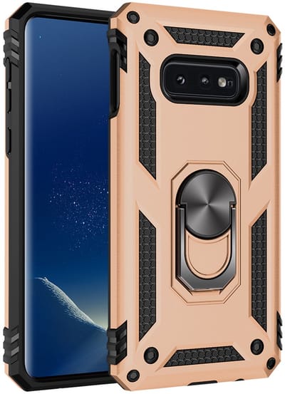 Hoesje Geschikt Voor Samsung Galaxy S10e Armor Hoesje Ringhouder TPU - Goud