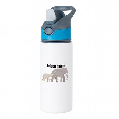 Hacebo® - olifant en kleine olifant met eigen naam waterfles met rietje blauw - Olifant - olifanten liefhebbers - iemand die houdt van olifanten - verjaardag - cadeau - kado - water fles - 650ML
