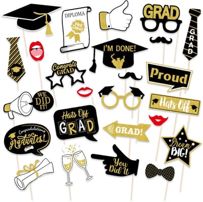 LUQ - Foto Props – 25-delige Set Afstudeer & Geslaagd Feestaccessoires – Fotobooth Props voor Afstuderen & Graduation