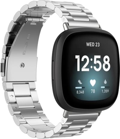 By Qubix - Compatible Fitbit bandje - geschikt voor Fitbit Versa 3/4 & Sense 1/2 metalen schakelbandje - Zilver Smartwatchbandje bandje Armband Polsband Strap Band Watchband