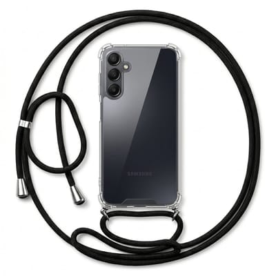 Geschikt voor Samsung Galaxy A17 / A16 Hoesje met Koord - Transparant - Verstelbaar Nekkoord - Schokbestendig - Zwart