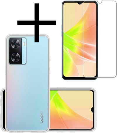 Hoesje - Met Screenprotector - Geschikt voor OPPO A57 - Sterk & Shockproof - Back Cover - Siliconen Case - Telefoon Hoes - Transparant