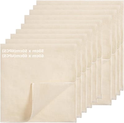 Herbruikbare Kaasdoeken Set van 10 Stuks, 50x50cm en 60x60cm, Perfect voor Filtreren van Kaas, Sap, Thee en Specerijen, Ideaal voor Notenmelk en Tofu Sieven