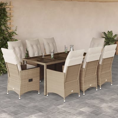 vidaXL 9-delige Tuinset met kussens poly rattan beige
