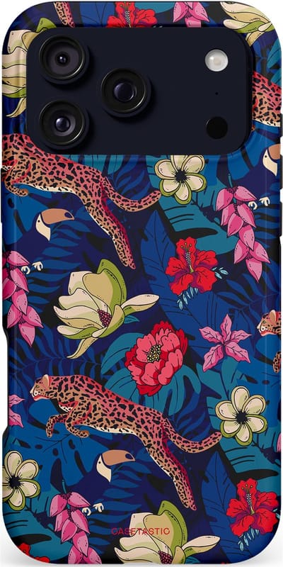 Casetastic hoesje geschikt voor Apple iPhone 17 Pro Max - MagSafe - Dubbellaagse bescherming - Jungle parade - Fashion Case - Donkerblauw Bordeaux Taupe Donkergrijs