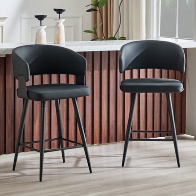 MODFU - Eetkamerstoel - Gestoffeerd Met Rugleuning En Armleuningen - Minimalistisch - Voor Eetkamer Of Horeca - Kunstleer - Zwart