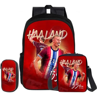 Voetbalster Rugzak 3-delige Set Rugzak Haaland Schoudertas Etui's Boekentas Kinderen Cadeau kind Mochila Sport Schooltas black