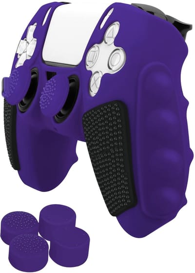Grip Silicone Hoes / Skin + 4 Thumb Grips geschikt voor Playstation 5 PS5 DualSense Controller - Paars - V3