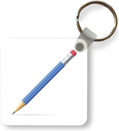 Sleutelhanger - Uitdeelcadeautjes - Een illustratie van een blauw potlood met gum - Plastic