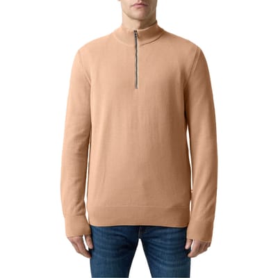 Boss Heren Ebrando-P gebreide trui met halve rits (Medium Beige)